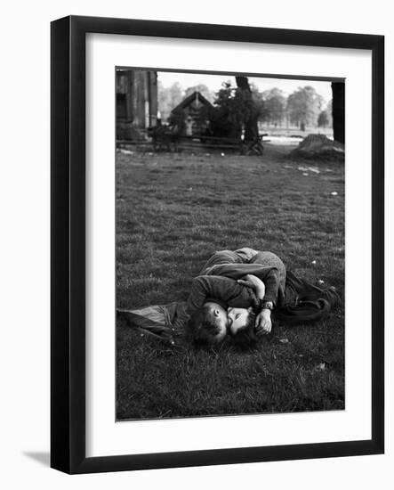 American Soldier Kissing English Girlfriend on Lawn in Hyde Park, Favorite Haunts of US Troops-Ralph Morse-Framed Photographic Print