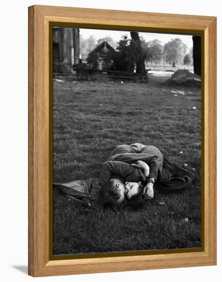 American Soldier Kissing English Girlfriend on Lawn in Hyde Park, Favorite Haunts of US Troops-Ralph Morse-Framed Premier Image Canvas