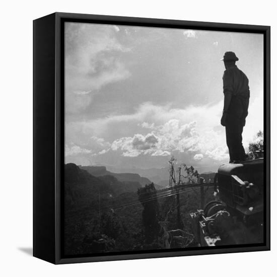 American Soldier Stands on the Hood of a Vehicle on the Ledo Road, Burma, July 1944-Bernard Hoffman-Framed Premier Image Canvas