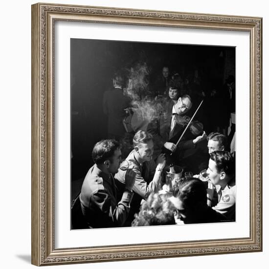 American Soldiers Drinking Champagne and Listening to Violinist at Nightclub "La Parisana."-George Silk-Framed Photographic Print