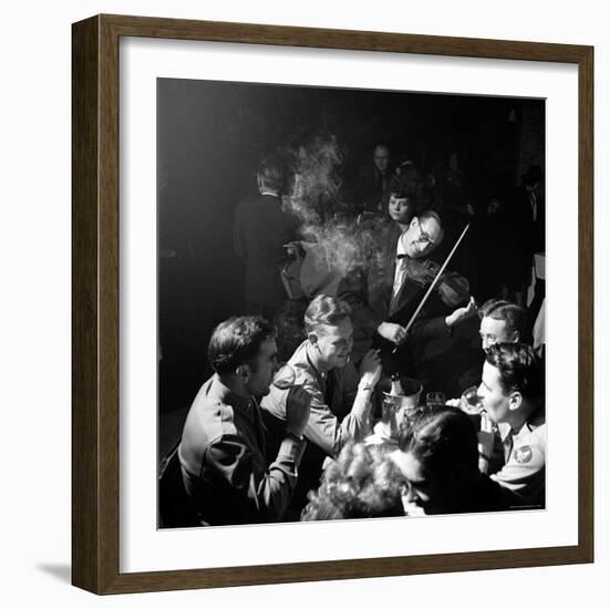 American Soldiers Drinking Champagne and Listening to Violinist at Nightclub "La Parisana."-George Silk-Framed Photographic Print