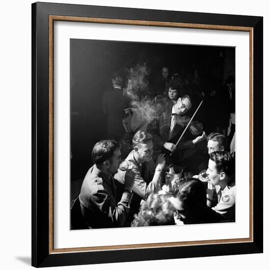 American Soldiers Drinking Champagne and Listening to Violinist at Nightclub "La Parisana."-George Silk-Framed Photographic Print