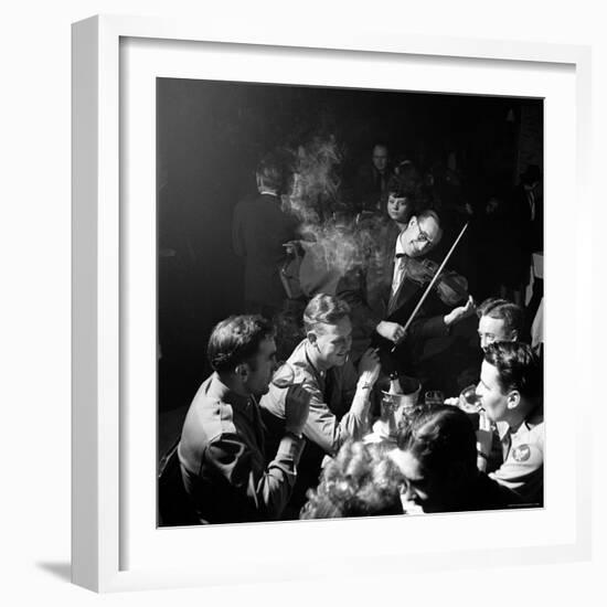 American Soldiers Drinking Champagne and Listening to Violinist at Nightclub "La Parisana."-George Silk-Framed Photographic Print