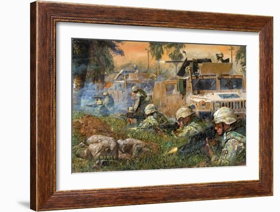 American Soldiers Firing on Iraqi Insurgents-null-Framed Giclee Print