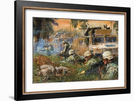 American Soldiers Firing on Iraqi Insurgents-null-Framed Giclee Print