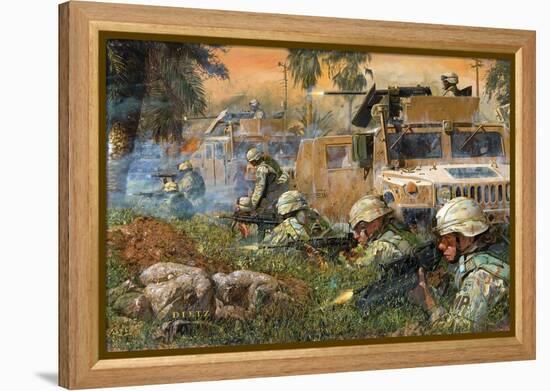 American Soldiers Firing on Iraqi Insurgents-null-Framed Premier Image Canvas