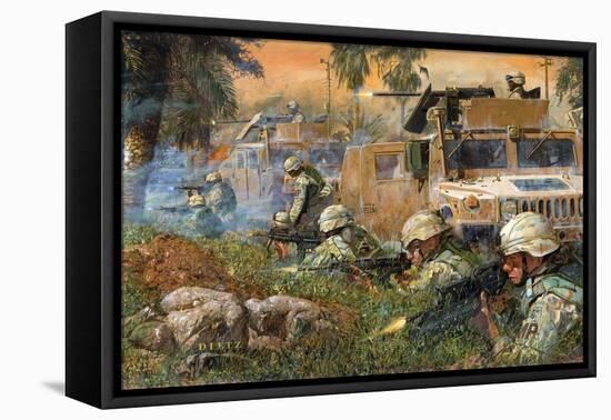 American Soldiers Firing on Iraqi Insurgents-null-Framed Premier Image Canvas