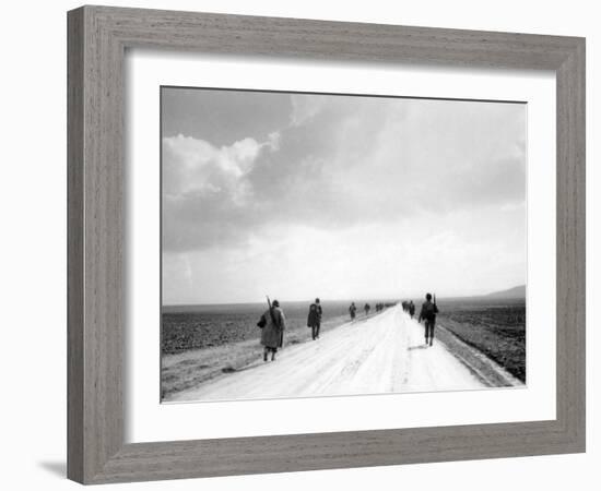 American Soldiers Marching Through the Kasserine Valley During the Fighting in North Africa in WWII-Eliot Elisofon-Framed Photographic Print