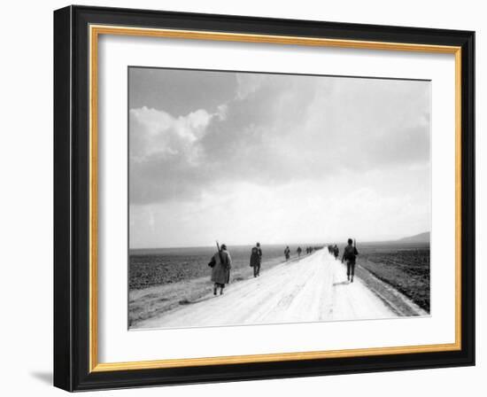 American Soldiers Marching Through the Kasserine Valley During the Fighting in North Africa in WWII-Eliot Elisofon-Framed Photographic Print