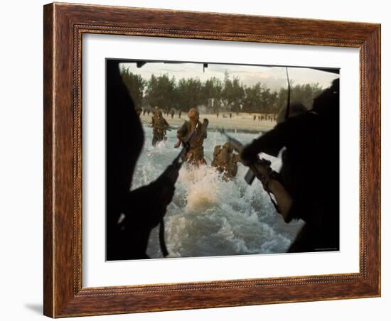 American Soldiers of 7th Marines Coming Ashore Cape Batangan While under Fire During Vietnam War-Paul Schutzer-Framed Photographic Print