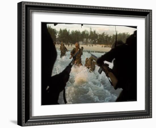 American Soldiers of 7th Marines Coming Ashore Cape Batangan While under Fire During Vietnam War-Paul Schutzer-Framed Photographic Print