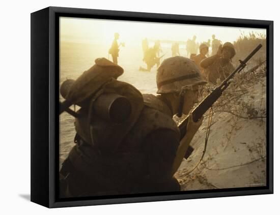 American Soldiers of 7th Marines Landing on the Beaches of Cape Batangan During the Vietnam War-Paul Schutzer-Framed Premier Image Canvas