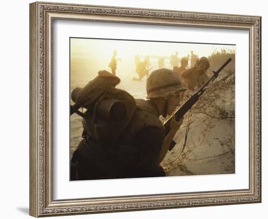 American Soldiers of 7th Marines Landing on the Beaches of Cape Batangan During the Vietnam War-Paul Schutzer-Framed Photographic Print