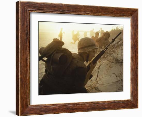 American Soldiers of 7th Marines Landing on the Beaches of Cape Batangan During the Vietnam War-Paul Schutzer-Framed Photographic Print