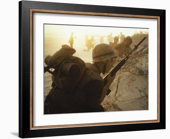 American Soldiers of 7th Marines Landing on the Beaches of Cape Batangan During the Vietnam War-Paul Schutzer-Framed Photographic Print