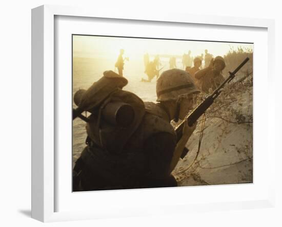 American Soldiers of 7th Marines Landing on the Beaches of Cape Batangan During the Vietnam War-Paul Schutzer-Framed Photographic Print