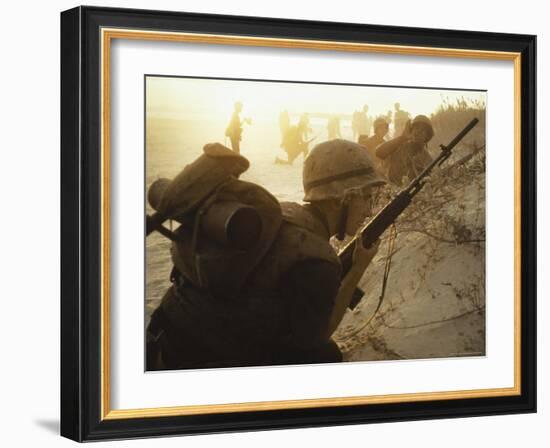 American Soldiers of 7th Marines Landing on the Beaches of Cape Batangan During the Vietnam War-Paul Schutzer-Framed Photographic Print