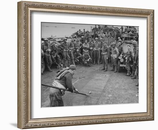 American Soldiers Playing Shuffleboard with Cans of Rations-null-Framed Photographic Print