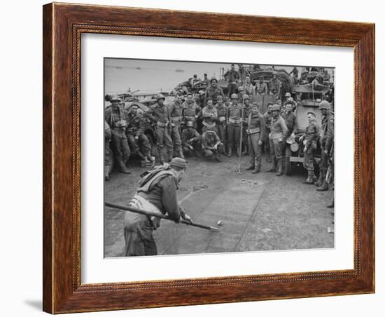 American Soldiers Playing Shuffleboard with Cans of Rations-null-Framed Photographic Print