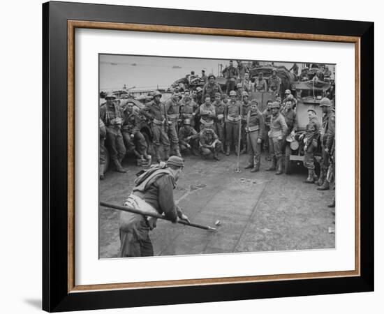 American Soldiers Playing Shuffleboard with Cans of Rations-null-Framed Photographic Print