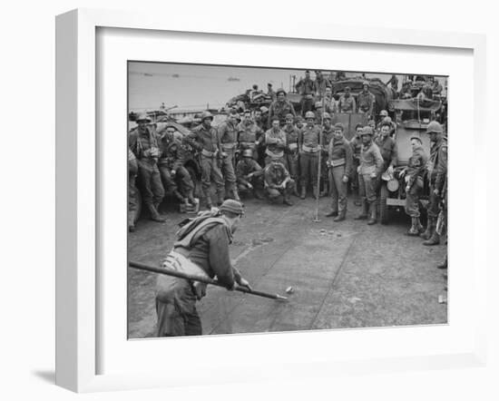 American Soldiers Playing Shuffleboard with Cans of Rations-null-Framed Photographic Print