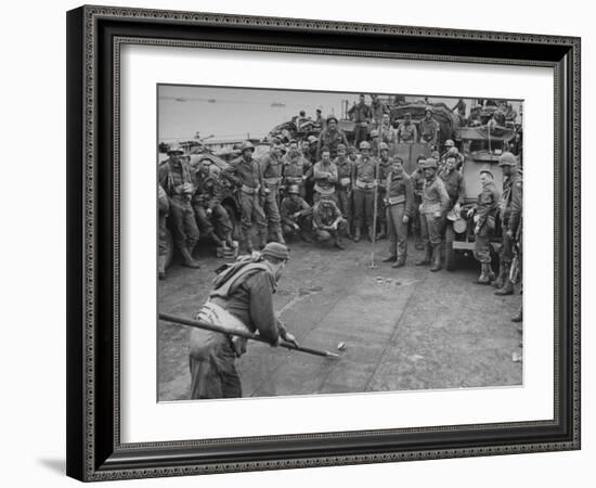 American Soldiers Playing Shuffleboard with Cans of Rations-null-Framed Photographic Print