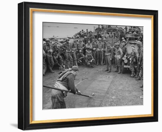 American Soldiers Playing Shuffleboard with Cans of Rations-null-Framed Photographic Print