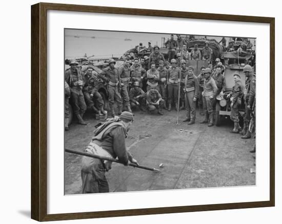 American Soldiers Playing Shuffleboard with Cans of Rations-null-Framed Photographic Print
