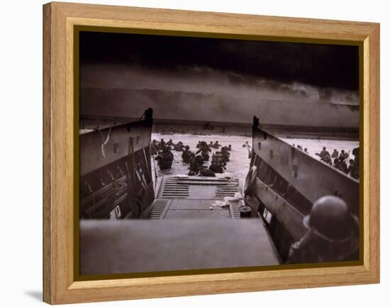 American Soldiers Wade from Landing Craft to the Omaha Beach, D-Day, June 6, 1944-null-Framed Stretched Canvas