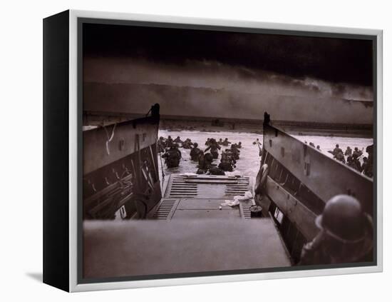 American Soldiers Wade from Landing Craft to the Omaha Beach, D-Day, June 6, 1944-null-Framed Stretched Canvas