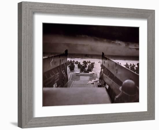 American Soldiers Wade from Landing Craft to the Omaha Beach, D-Day, June 6, 1944-null-Framed Photo