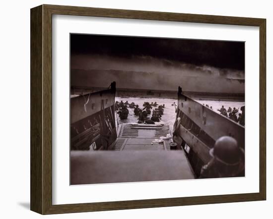 American Soldiers Wade from Landing Craft to the Omaha Beach, D-Day, June 6, 1944-null-Framed Photo