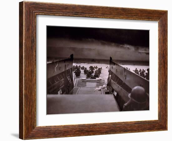 American Soldiers Wade from Landing Craft to the Omaha Beach, D-Day, June 6, 1944-null-Framed Photo