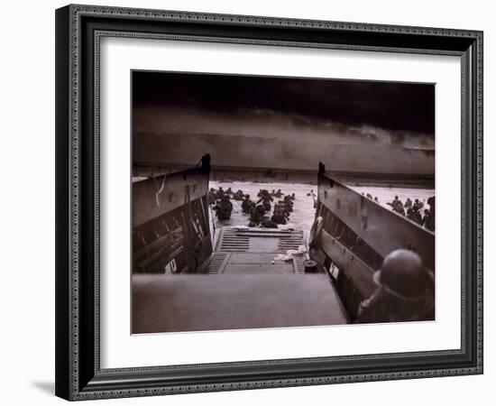 American Soldiers Wade from Landing Craft to the Omaha Beach, D-Day, June 6, 1944-null-Framed Photo