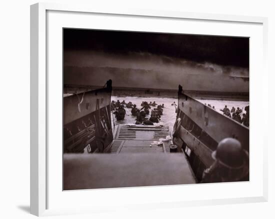 American Soldiers Wade from Landing Craft to the Omaha Beach, D-Day, June 6, 1944-null-Framed Photo