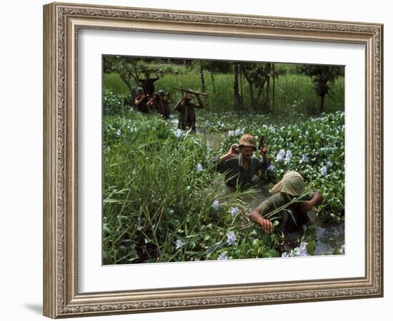 American Soldiers Wade Through Marshy Area During the Vietnam War-Paul Schutzer-Framed Photographic Print