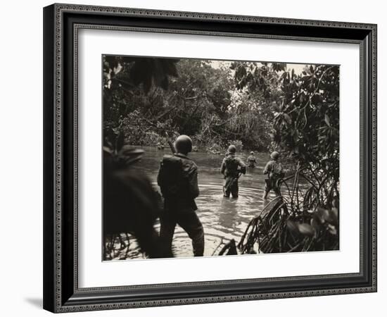 American Soldiers Wading Through Water in the New Georgia Group of the Solomon Islands, 1943-null-Framed Photo