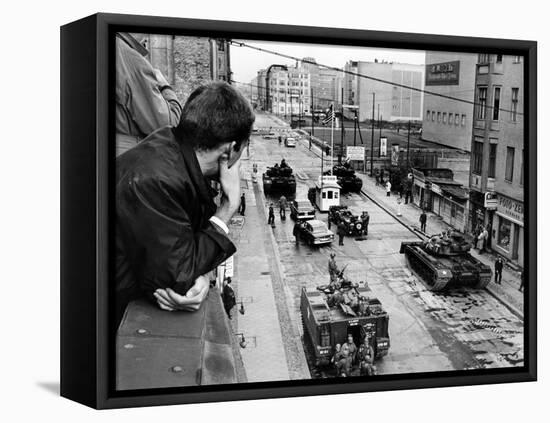 American Tanks at the Friedrichstrasse Checkpoint Crossing Through the Berlin Wall-null-Framed Stretched Canvas