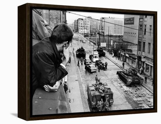 American Tanks at the Friedrichstrasse Checkpoint Crossing Through the Berlin Wall-null-Framed Stretched Canvas