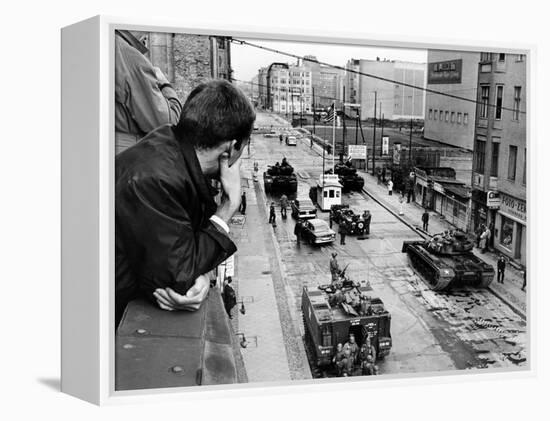 American Tanks at the Friedrichstrasse Checkpoint Crossing Through the Berlin Wall-null-Framed Stretched Canvas