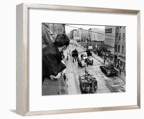 American Tanks at the Friedrichstrasse Checkpoint Crossing Through the Berlin Wall-null-Framed Photo