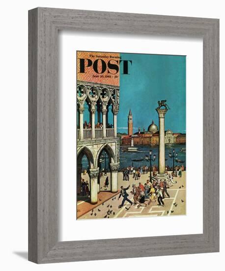 "American Tourists in Venice," Saturday Evening Post Cover, June 10, 1961-Amos Sewell-Framed Giclee Print