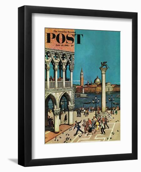 "American Tourists in Venice," Saturday Evening Post Cover, June 10, 1961-Amos Sewell-Framed Giclee Print