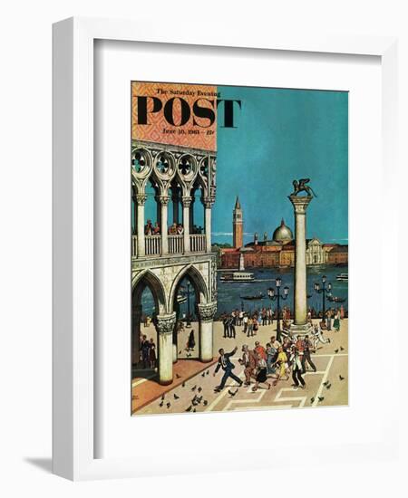 "American Tourists in Venice," Saturday Evening Post Cover, June 10, 1961-Amos Sewell-Framed Giclee Print