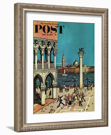 "American Tourists in Venice," Saturday Evening Post Cover, June 10, 1961-Amos Sewell-Framed Giclee Print