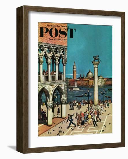 "American Tourists in Venice," Saturday Evening Post Cover, June 10, 1961-Amos Sewell-Framed Giclee Print