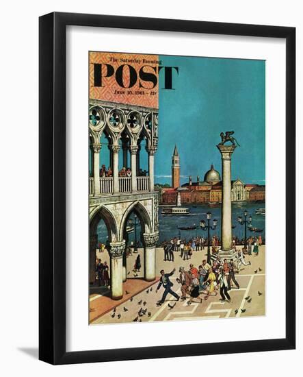 "American Tourists in Venice," Saturday Evening Post Cover, June 10, 1961-Amos Sewell-Framed Giclee Print