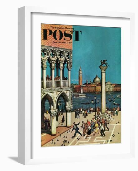 "American Tourists in Venice," Saturday Evening Post Cover, June 10, 1961-Amos Sewell-Framed Giclee Print