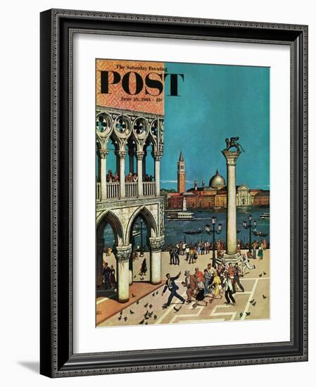 "American Tourists in Venice," Saturday Evening Post Cover, June 10, 1961-Amos Sewell-Framed Giclee Print