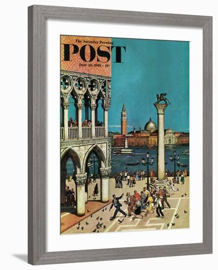 "American Tourists in Venice," Saturday Evening Post Cover, June 10, 1961-Amos Sewell-Framed Giclee Print